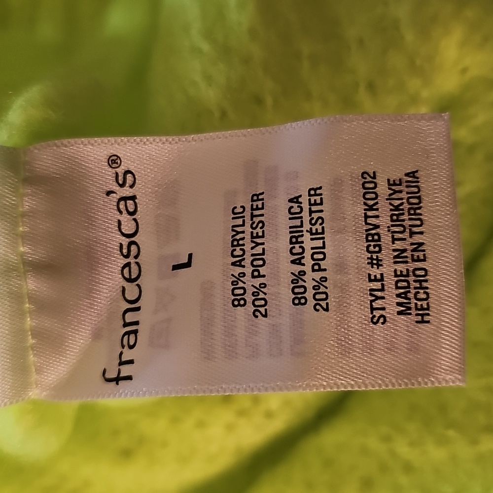 Francesca's Miami Bright Lime Turtleneck Sweater Size L - Picture 4 of 5